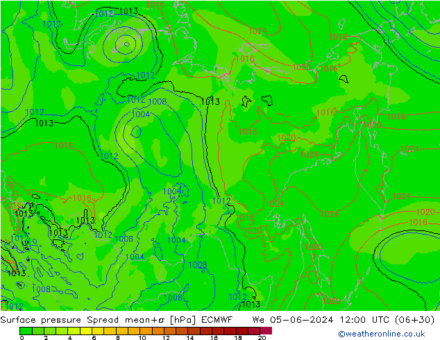 pressão do solo Spread ECMWF Qua 05.06.2024 12 UTC