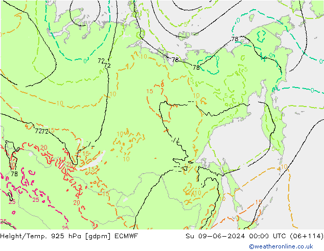 Height/Temp. 925 hPa ECMWF Su 09.06.2024 00 UTC