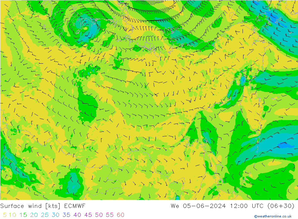 Vento 10 m ECMWF Qua 05.06.2024 12 UTC