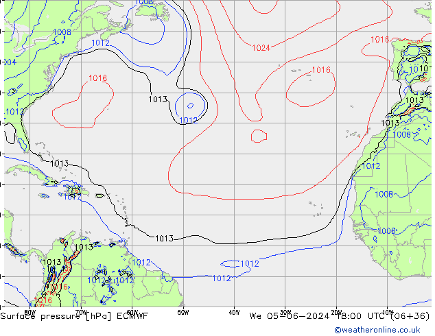 Luchtdruk (Grond) ECMWF wo 05.06.2024 18 UTC