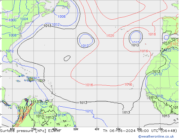 Atmosférický tlak ECMWF Čt 06.06.2024 06 UTC