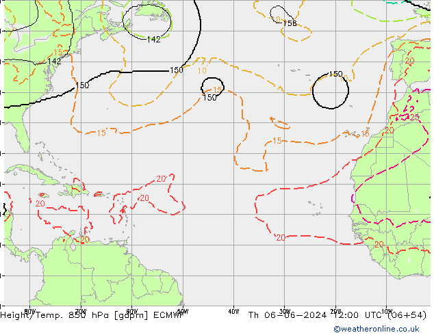 Height/Temp. 850 hPa ECMWF Qui 06.06.2024 12 UTC