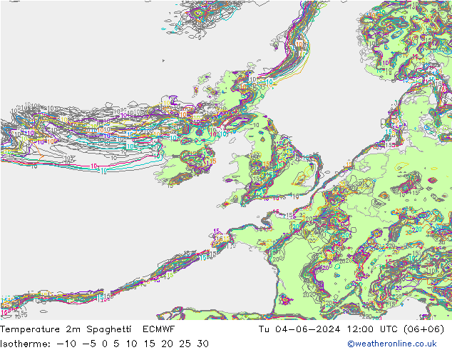 Temperatura 2m Spaghetti ECMWF mar 04.06.2024 12 UTC