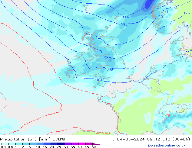 Précipitation (6h) ECMWF mar 04.06.2024 12 UTC