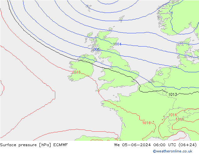 Luchtdruk (Grond) ECMWF wo 05.06.2024 06 UTC