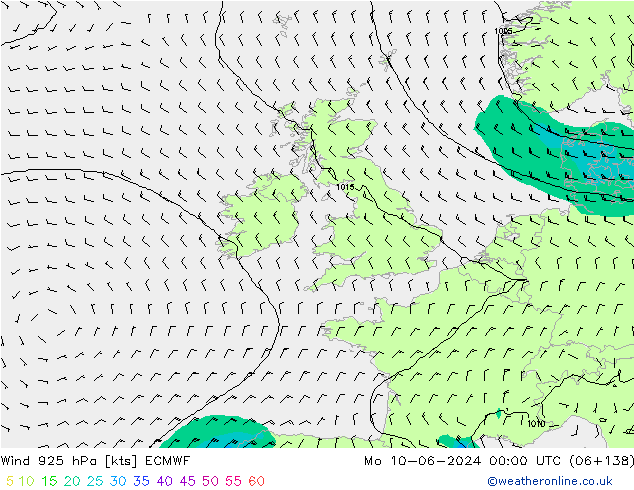 Rüzgar 925 hPa ECMWF Pzt 10.06.2024 00 UTC