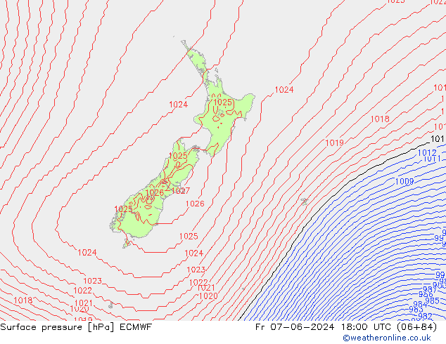 Atmosférický tlak ECMWF Pá 07.06.2024 18 UTC