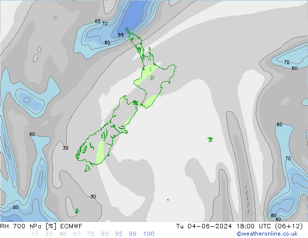 RH 700 hPa ECMWF wto. 04.06.2024 18 UTC