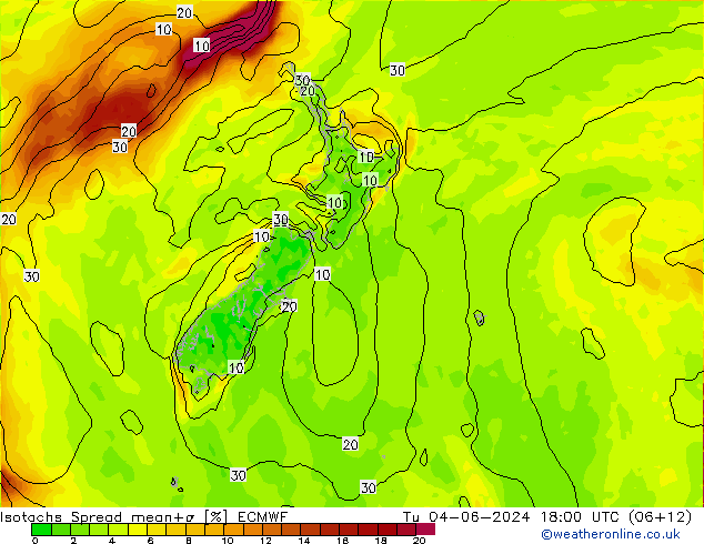 Izotacha Spread ECMWF wto. 04.06.2024 18 UTC