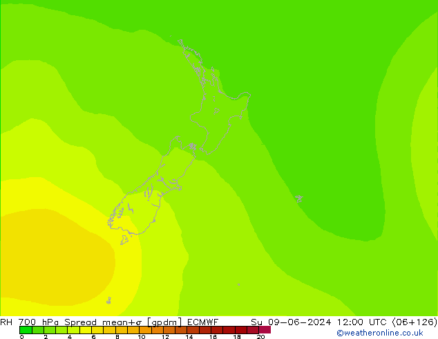 RH 700 hPa Spread ECMWF  09.06.2024 12 UTC