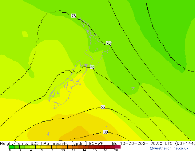 Yükseklik/Sıc. 925 hPa ECMWF Pzt 10.06.2024 06 UTC