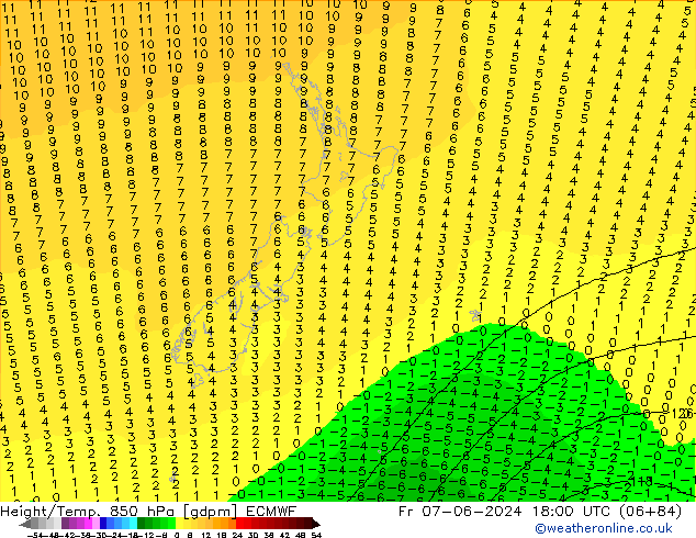 Height/Temp. 850 hPa ECMWF Pá 07.06.2024 18 UTC