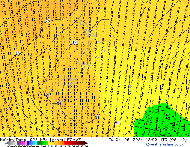 Height/Temp. 925 гПа ECMWF вт 04.06.2024 18 UTC