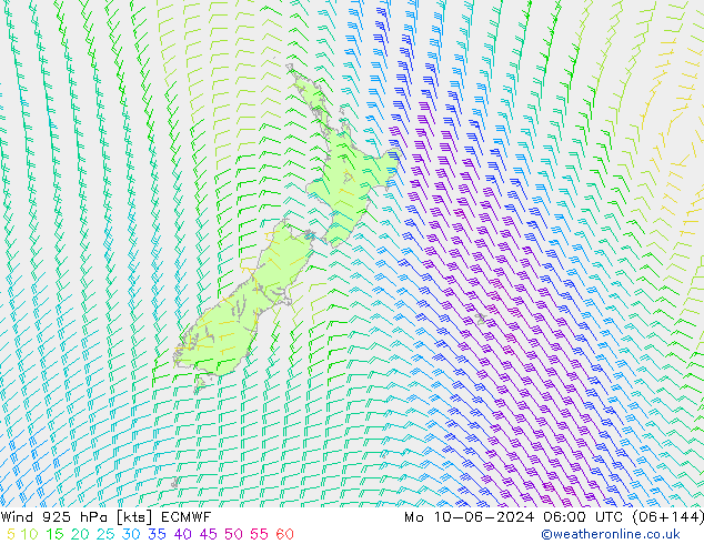 wiatr 925 hPa ECMWF pon. 10.06.2024 06 UTC