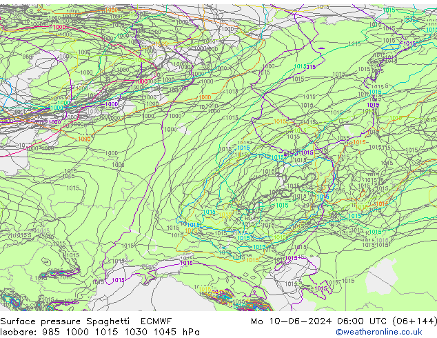 Atmosférický tlak Spaghetti ECMWF Po 10.06.2024 06 UTC