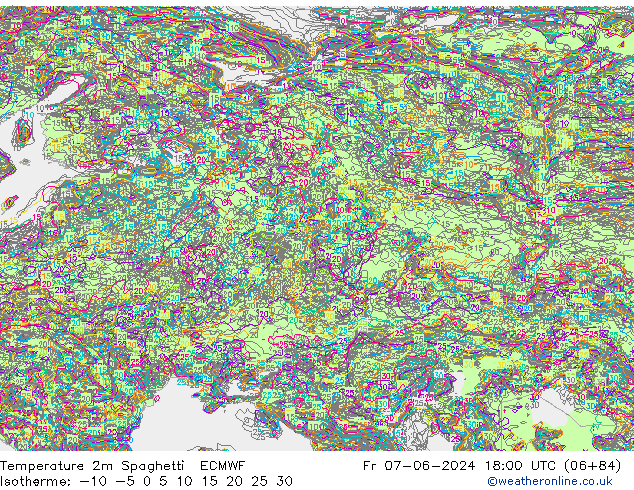 Temperature 2m Spaghetti ECMWF Fr 07.06.2024 18 UTC