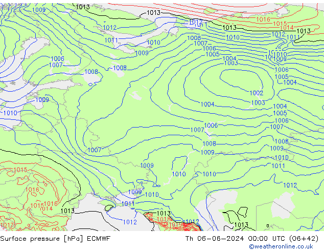 Luchtdruk (Grond) ECMWF do 06.06.2024 00 UTC