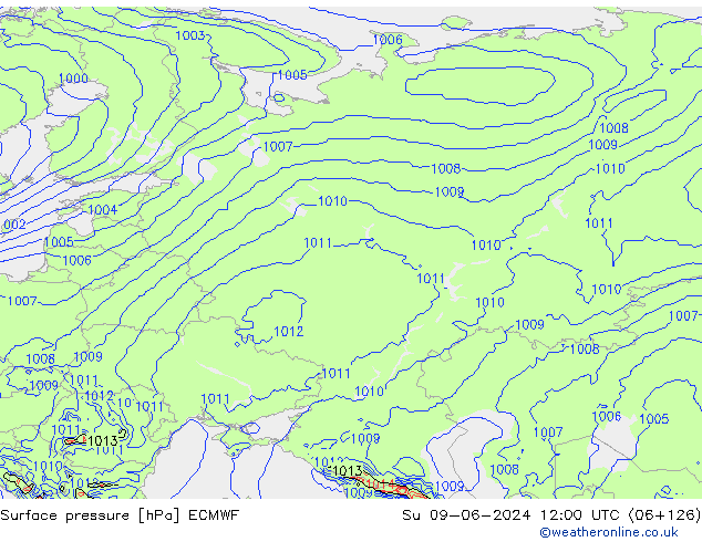 Presión superficial ECMWF dom 09.06.2024 12 UTC