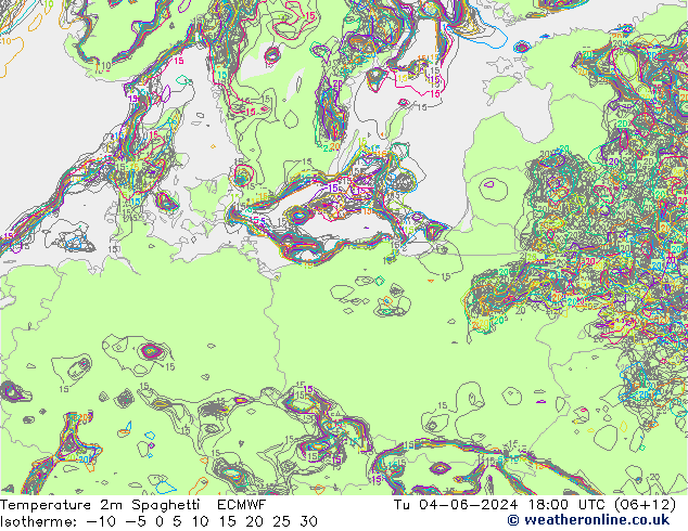 Temperatuurkaart Spaghetti ECMWF di 04.06.2024 18 UTC