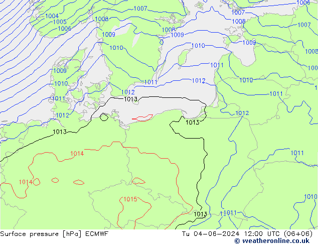 Atmosférický tlak ECMWF Út 04.06.2024 12 UTC