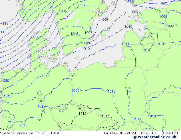 Atmosférický tlak ECMWF Út 04.06.2024 18 UTC