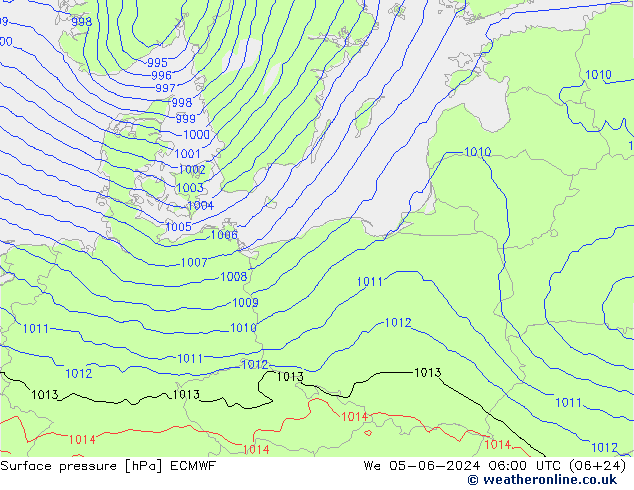 Surface pressure ECMWF We 05.06.2024 06 UTC