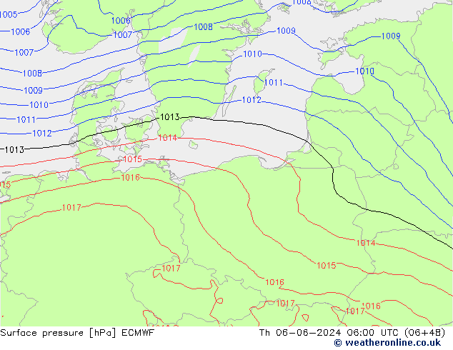 pressão do solo ECMWF Qui 06.06.2024 06 UTC