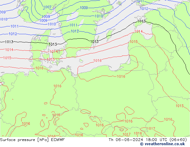 Atmosférický tlak ECMWF Čt 06.06.2024 18 UTC