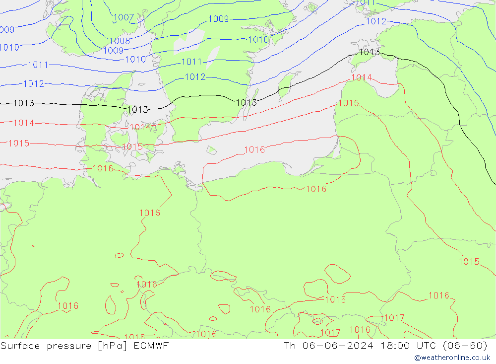 Surface pressure ECMWF Th 06.06.2024 18 UTC