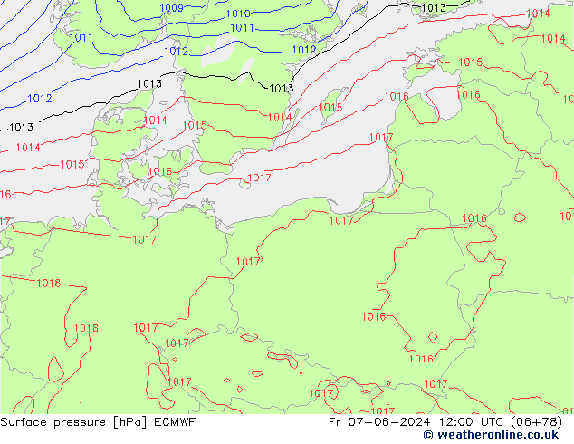 Presión superficial ECMWF vie 07.06.2024 12 UTC