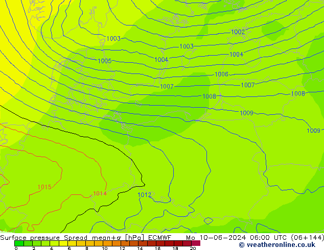 Surface pressure Spread ECMWF Mo 10.06.2024 06 UTC