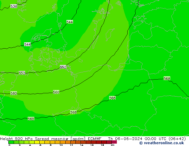 500 hPa Yüksekliği Spread ECMWF Per 06.06.2024 00 UTC