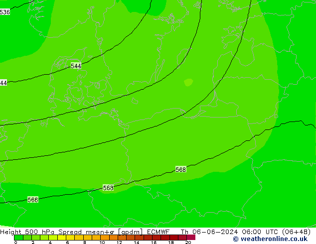 Height 500 hPa Spread ECMWF Th 06.06.2024 06 UTC