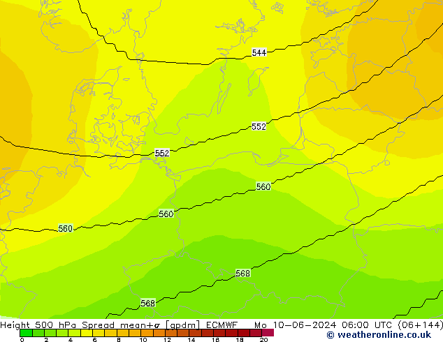 Height 500 hPa Spread ECMWF Mo 10.06.2024 06 UTC