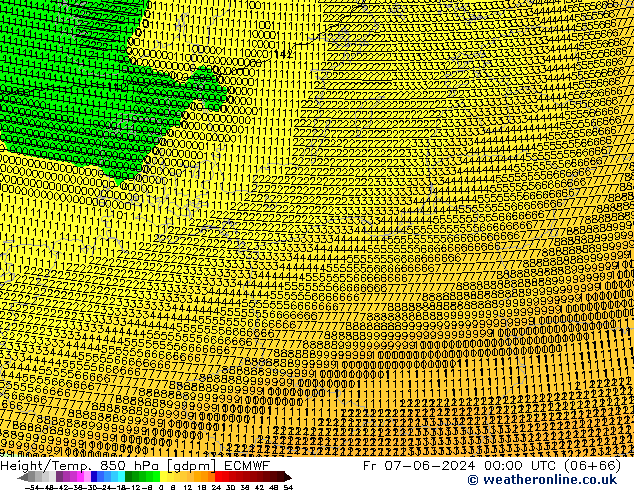 Géop./Temp. 850 hPa ECMWF ven 07.06.2024 00 UTC