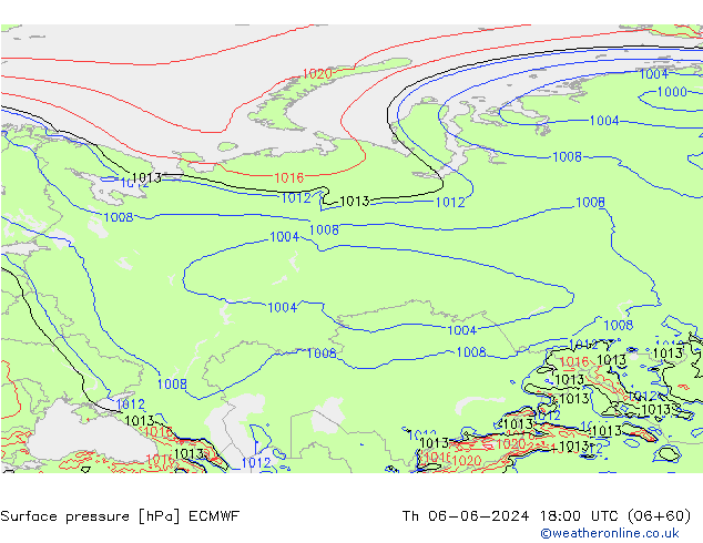 Atmosférický tlak ECMWF Čt 06.06.2024 18 UTC