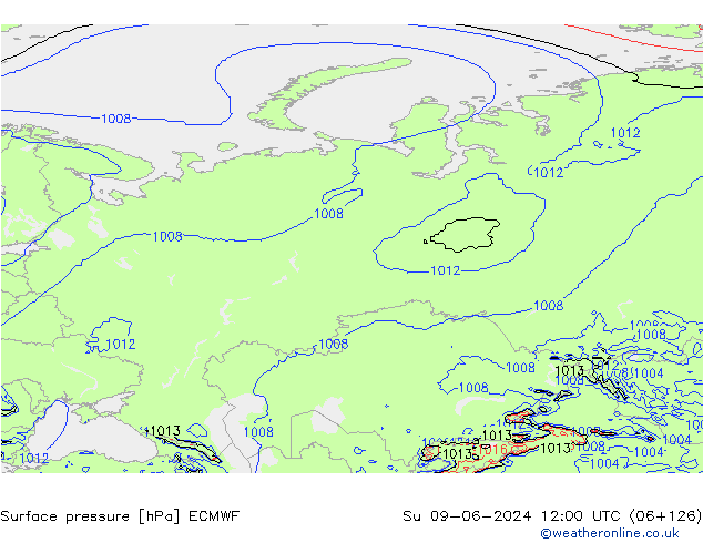 Pressione al suolo ECMWF dom 09.06.2024 12 UTC