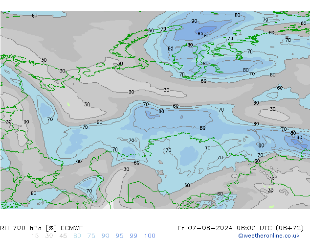 RH 700 hPa ECMWF Fr 07.06.2024 06 UTC