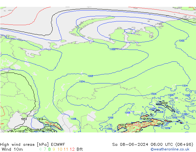 yüksek rüzgarlı alanlar ECMWF Cts 08.06.2024 06 UTC