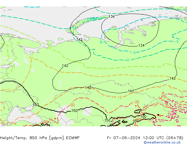 Height/Temp. 850 hPa ECMWF Fr 07.06.2024 12 UTC