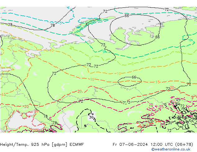 Height/Temp. 925 hPa ECMWF Fr 07.06.2024 12 UTC