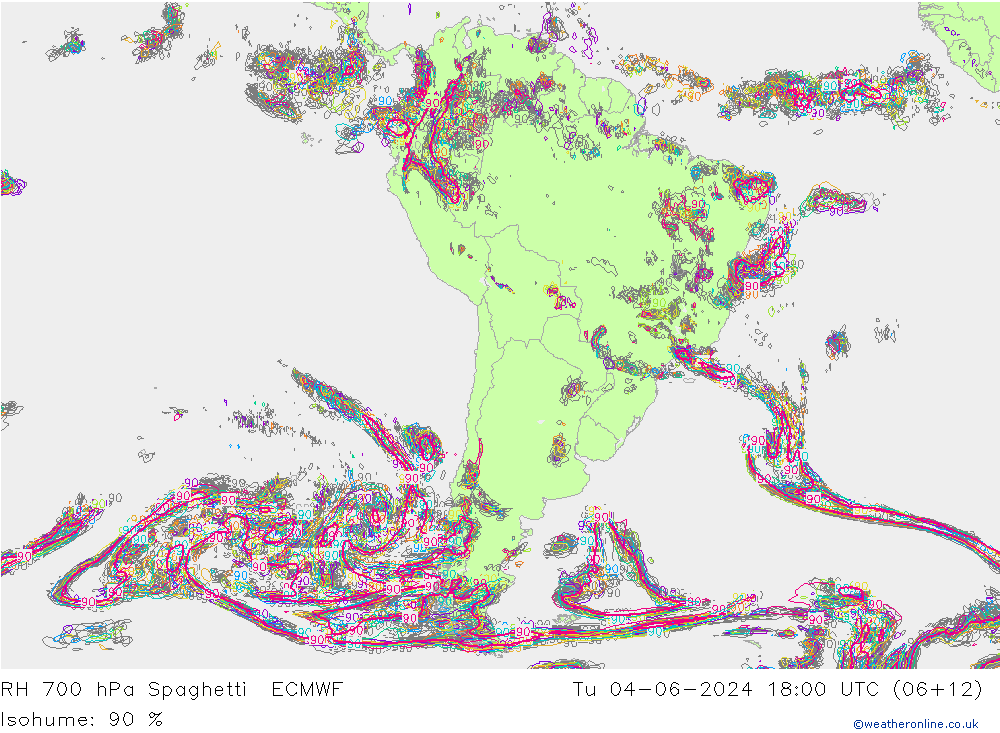 RH 700 hPa Spaghetti ECMWF Ter 04.06.2024 18 UTC