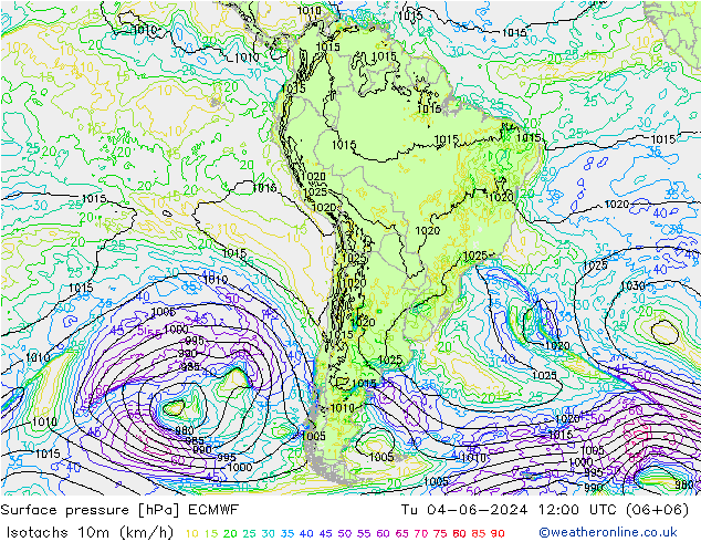 Isotaca (kph) ECMWF mar 04.06.2024 12 UTC