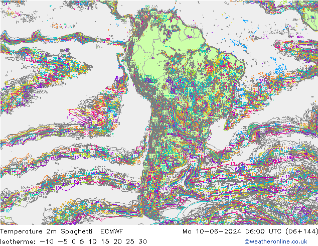 Temperature 2m Spaghetti ECMWF Mo 10.06.2024 06 UTC