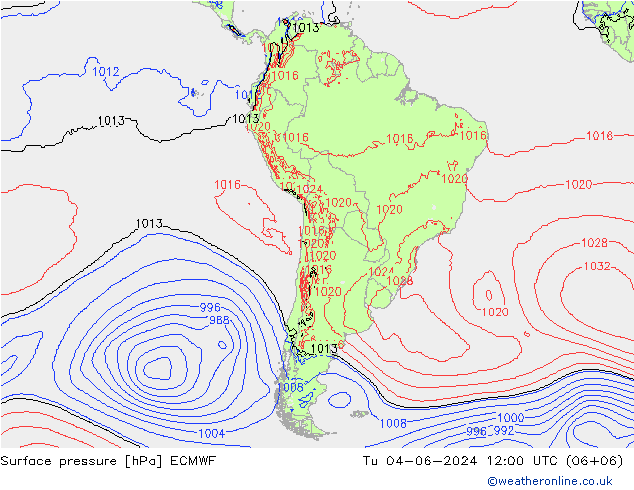 Surface pressure ECMWF Tu 04.06.2024 12 UTC