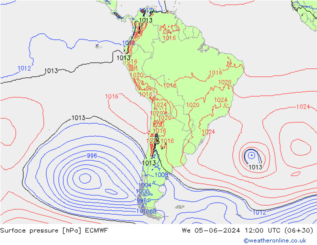 pressão do solo ECMWF Qua 05.06.2024 12 UTC