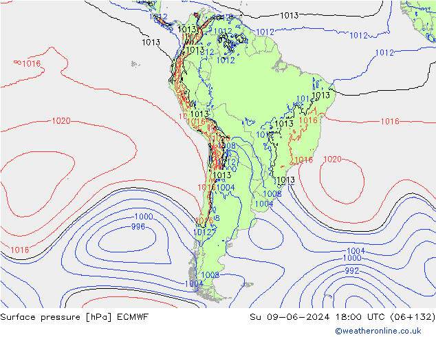 Pressione al suolo ECMWF dom 09.06.2024 18 UTC