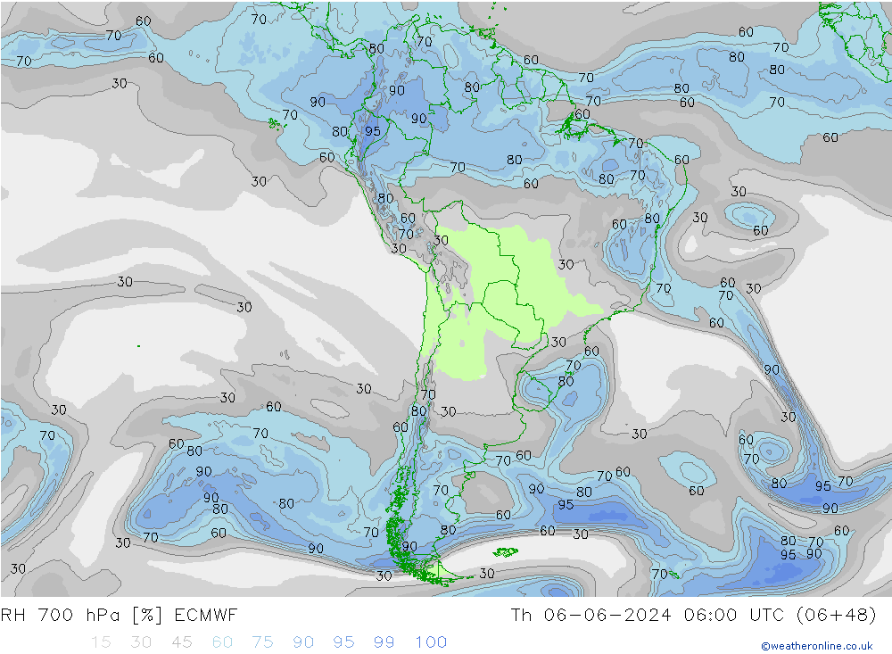 RH 700 hPa ECMWF Do 06.06.2024 06 UTC