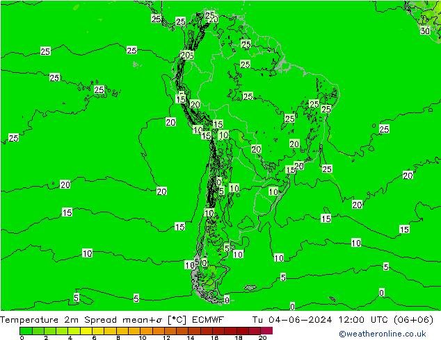 Temperatura 2m Spread ECMWF mar 04.06.2024 12 UTC