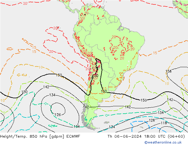 Height/Temp. 850 гПа ECMWF чт 06.06.2024 18 UTC